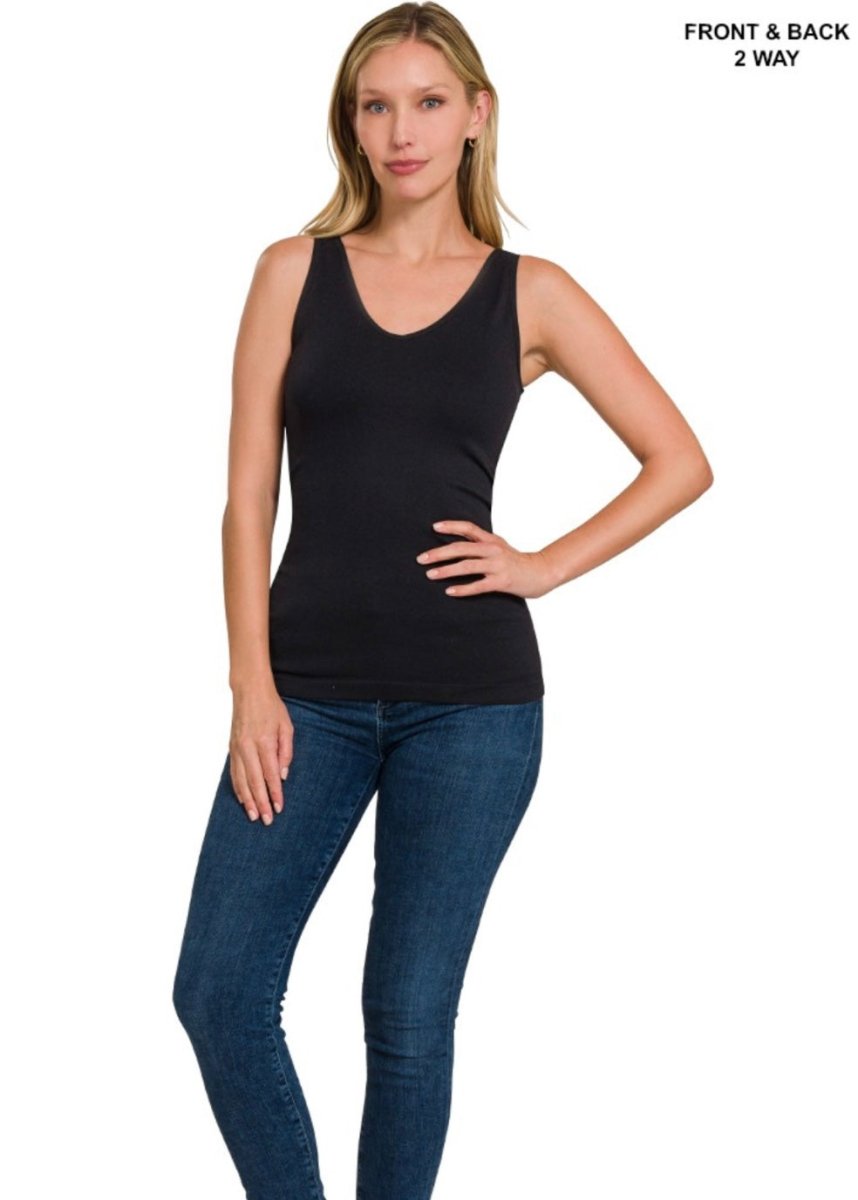 2 - Way V - Neck/U - Neck Seamless Tank - Black - Jimberly's Boutique - Olive Branch - Mississippi