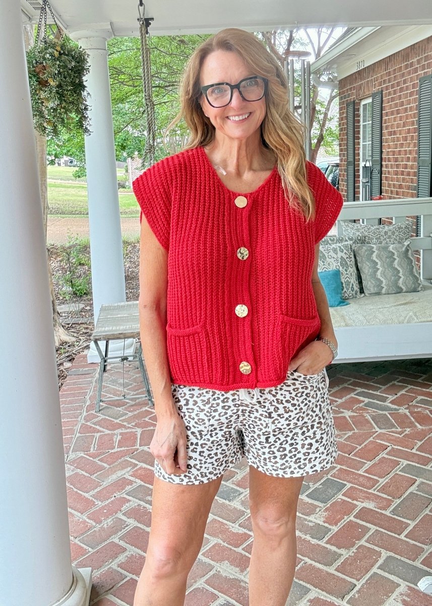 4 Button Sweater Vest - Red - sweater vest - Jimberly's Boutique - Olive Branch - Mississippi