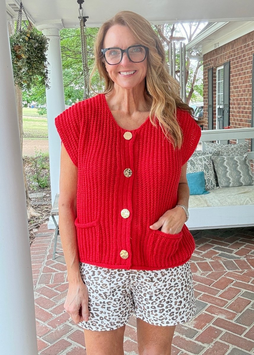 4 Button Sweater Vest - Red - sweater vest - Jimberly's Boutique - Olive Branch - Mississippi