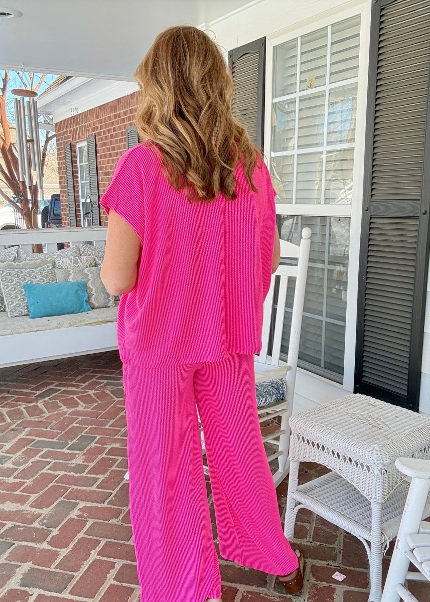 Abby Raised Rib Pants Set - Hot Pink - pants set - Jimberly's Boutique - Olive Branch - Mississippi