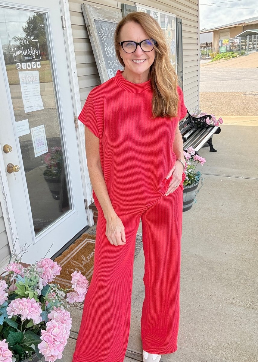Abby Raised Rib Pants Set - Red - pants set - Jimberly's Boutique - Olive Branch - Mississippi
