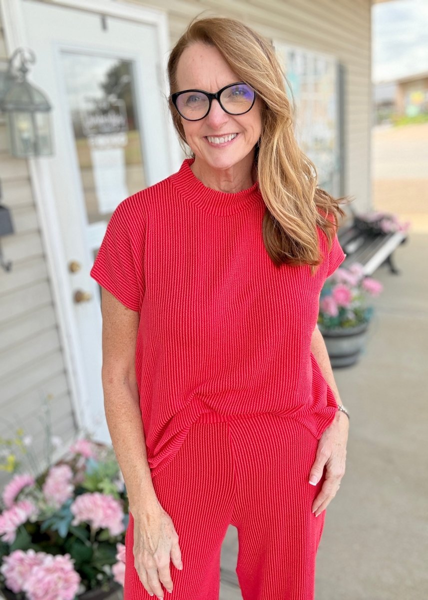 Abby Raised Rib Pants Set - Red - pants set - Jimberly's Boutique - Olive Branch - Mississippi