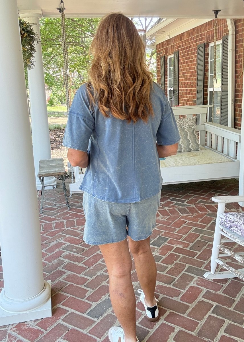 Acid Washed Shorts Set - Dusty Blue - Shorts set - Jimberly's Boutique - Olive Branch - Mississippi