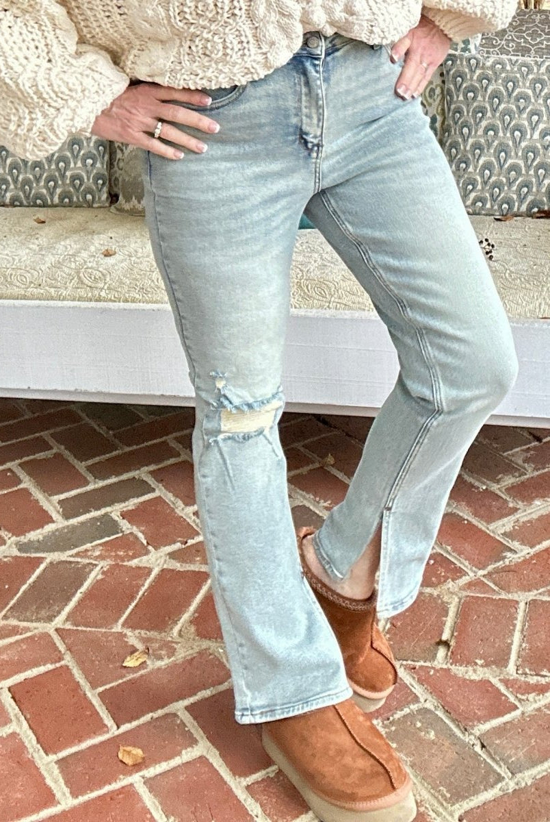 Alcorn High Waist Destroyed Straight with Side Slit Hem | Judy Blue Jeans - jeans - Jimberly's Boutique - Olive Branch - Mississippi