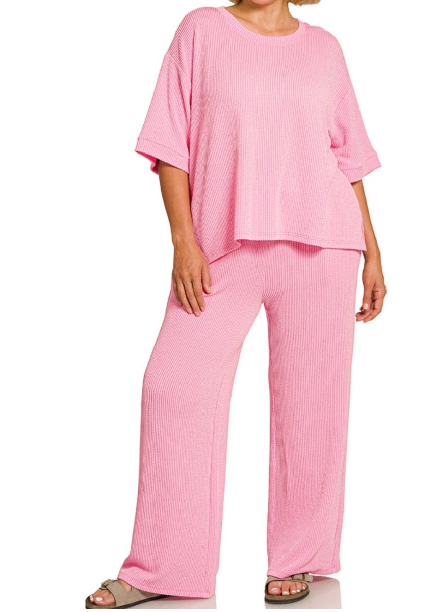 Allison Ribbed Lounge Set - Pink (Plus Size) - lounge set - Jimberly's Boutique - Olive Branch - Mississippi