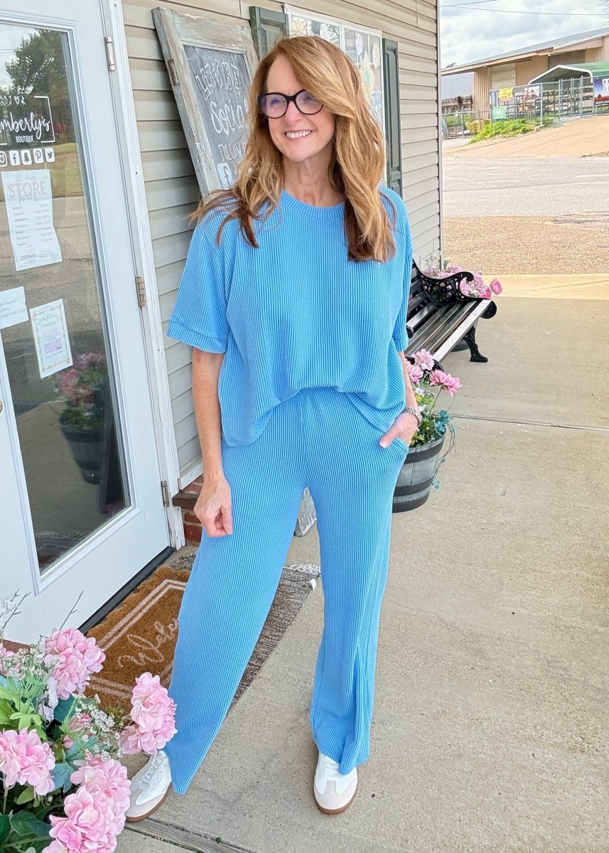 Allison Ribbed Lounge Set - Sky Blue - lounge set - Jimberly's Boutique - Olive Branch - Mississippi
