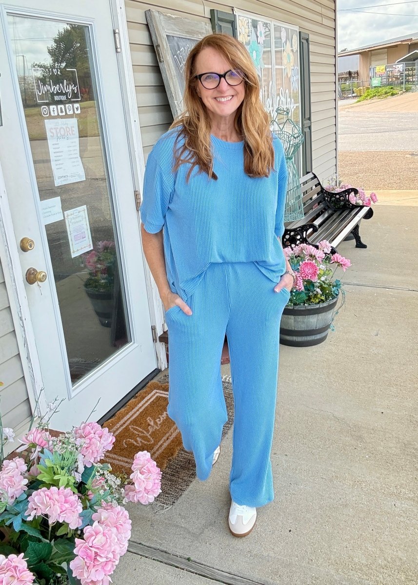 Allison Ribbed Lounge Set - Sky Blue - lounge set - Jimberly's Boutique - Olive Branch - Mississippi