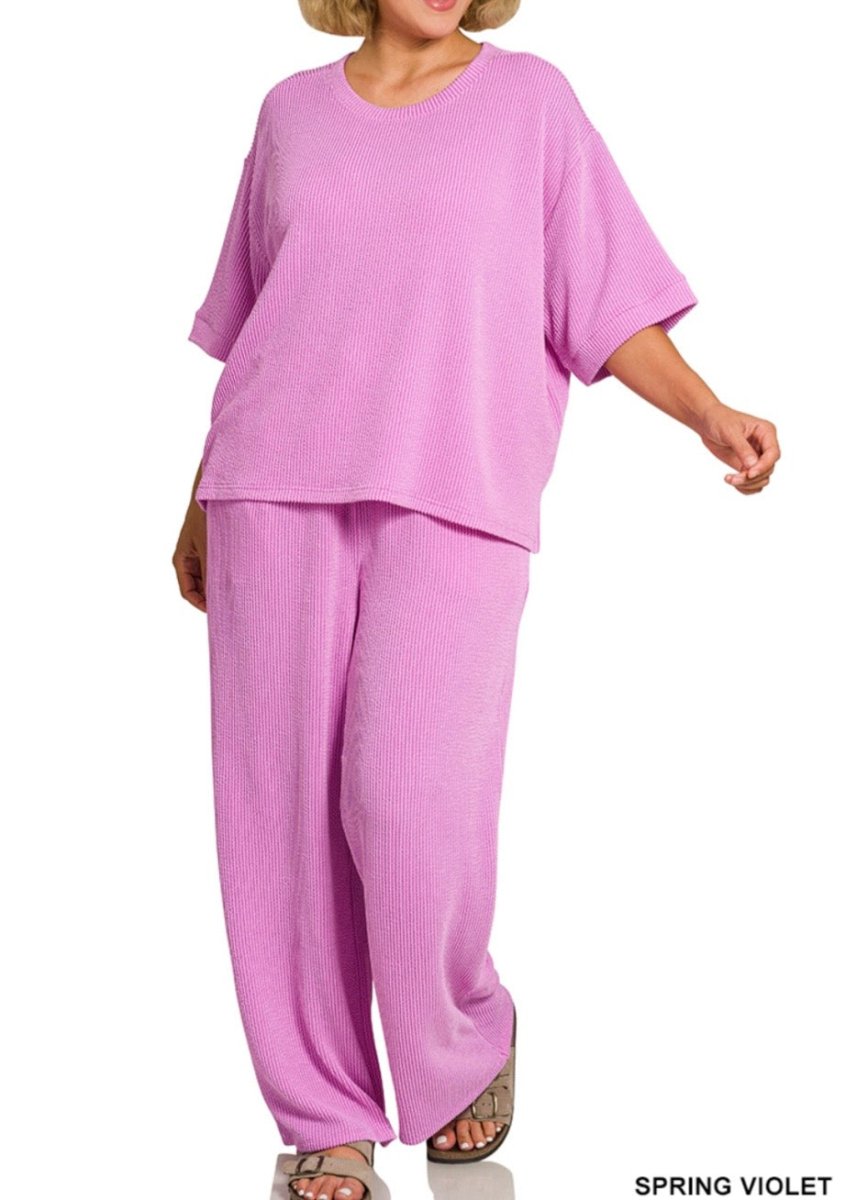 Allison Ribbed Lounge Set - Spring Violet - lounge set - Jimberly's Boutique - Olive Branch - Mississippi