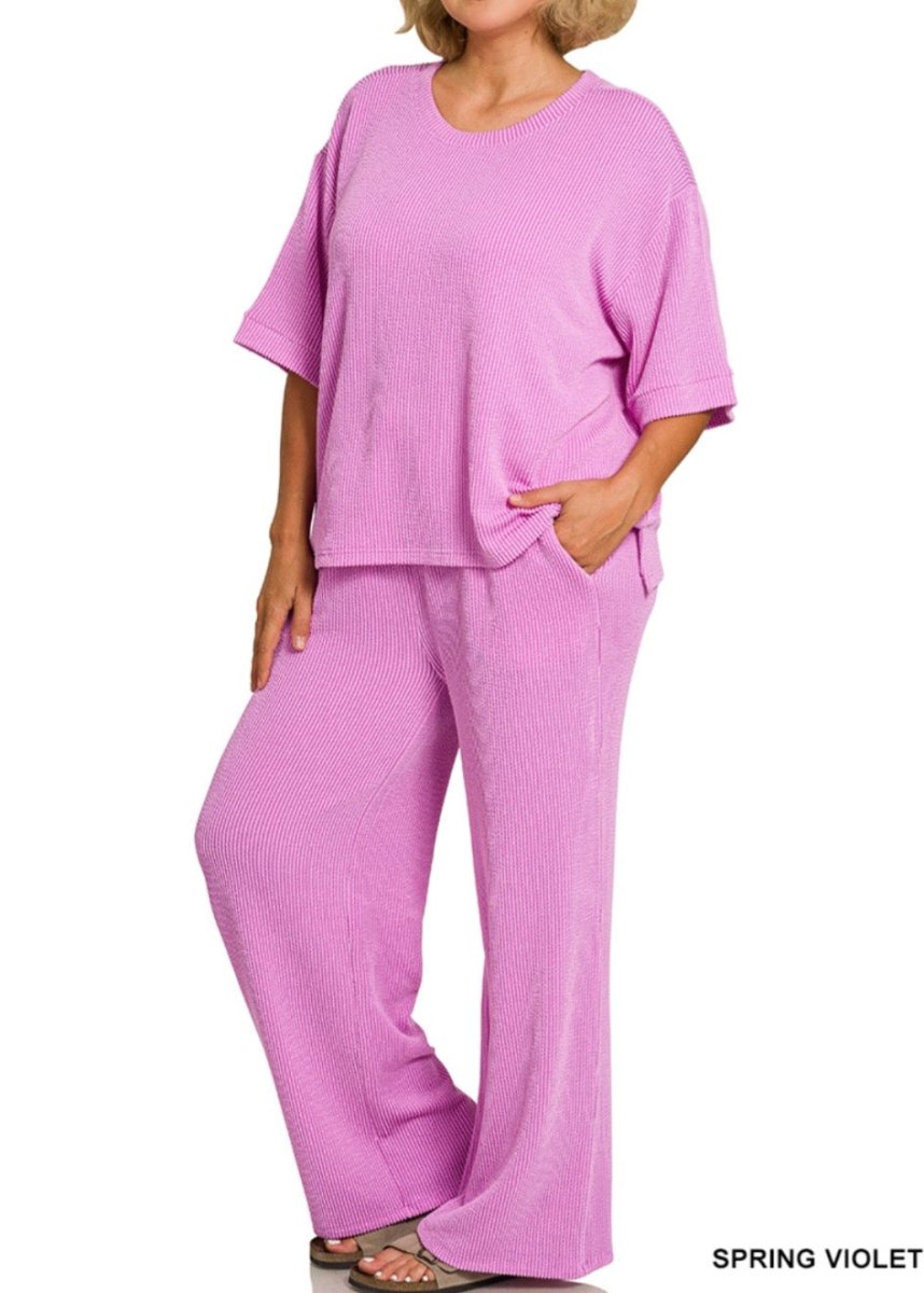 Allison Ribbed Lounge Set - Spring Violet - lounge set - Jimberly's Boutique - Olive Branch - Mississippi