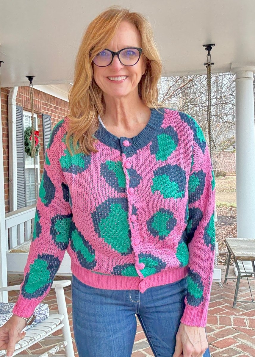 Animal Print Button Front Cardigan - Pink - Cardigan - Jimberly's Boutique - Olive Branch - Mississippi