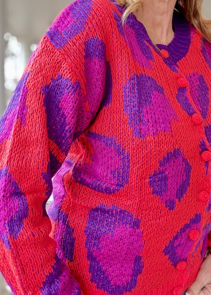 Animal Print Button Front Cardigan/Sweater - Red - Cardigan - Jimberly's Boutique - Olive Branch - Mississippi