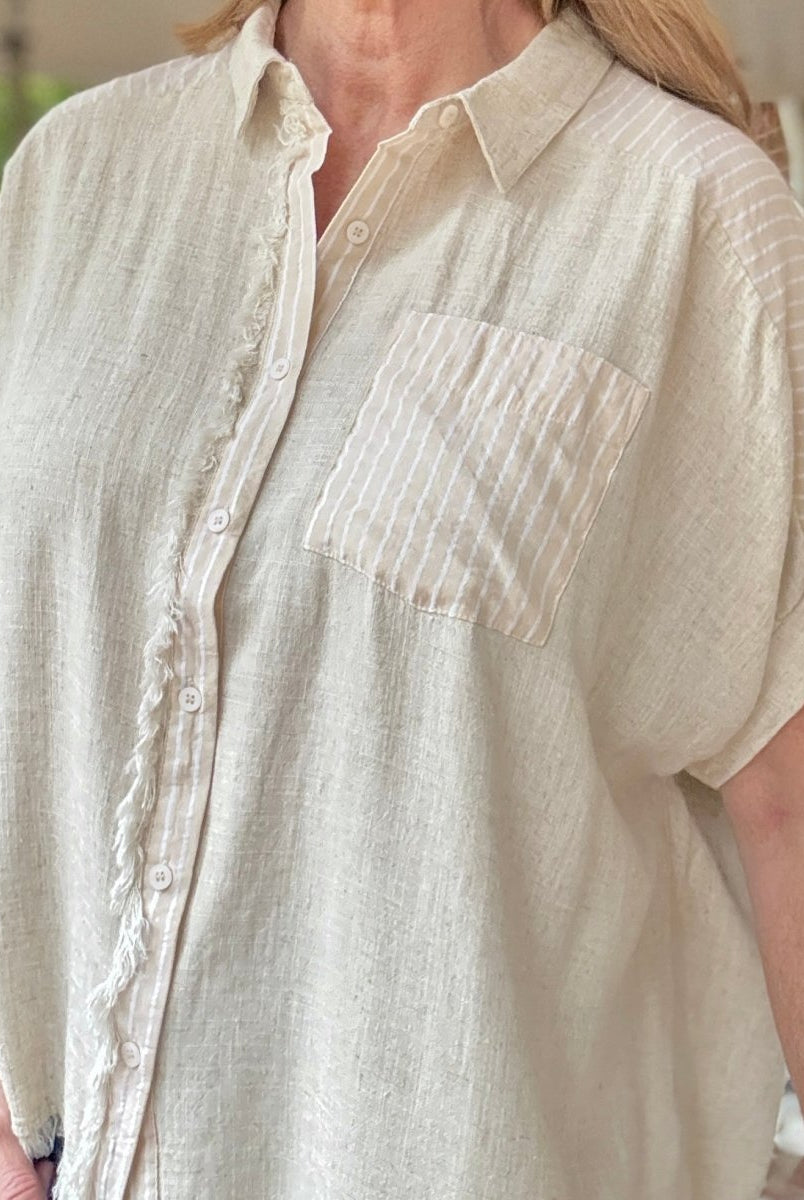 Anna Linen Button Down Top - Oatmeal - Button Down Top - Jimberly's Boutique - Olive Branch - Mississippi