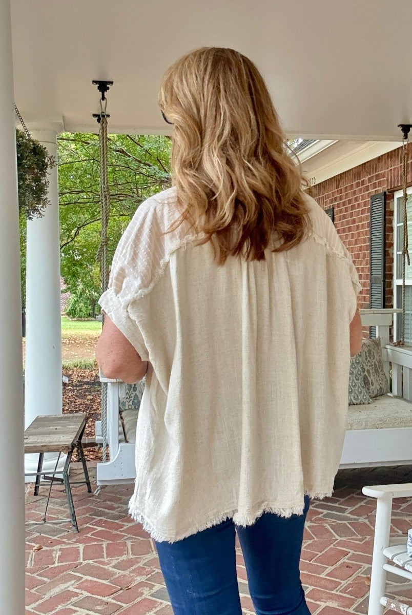 Anna Linen Button Down Top - Oatmeal - Button Down Top - Jimberly's Boutique - Olive Branch - Mississippi