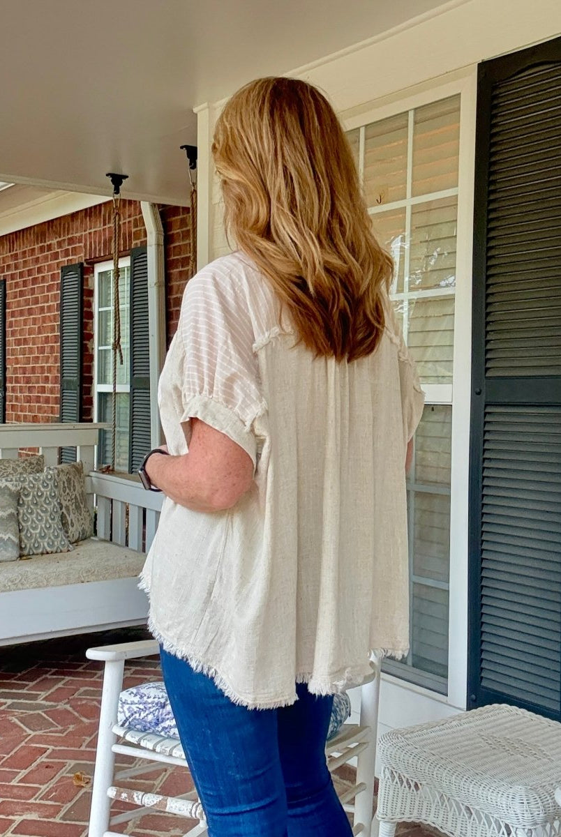 Anna Linen Button Down Top - Oatmeal - Button Down Top - Jimberly's Boutique - Olive Branch - Mississippi