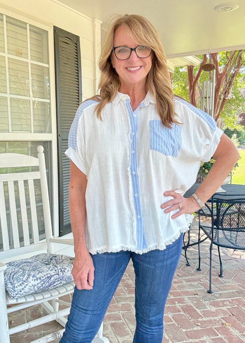 Anna Linen Button Down Top - Off White - Button Down Top - Jimberly's Boutique - Olive Branch - Mississippi