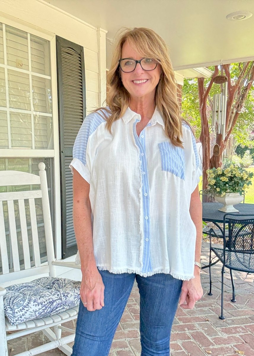 Anna Linen Button Down Top - Off White - Button Down Top - Jimberly's Boutique - Olive Branch - Mississippi