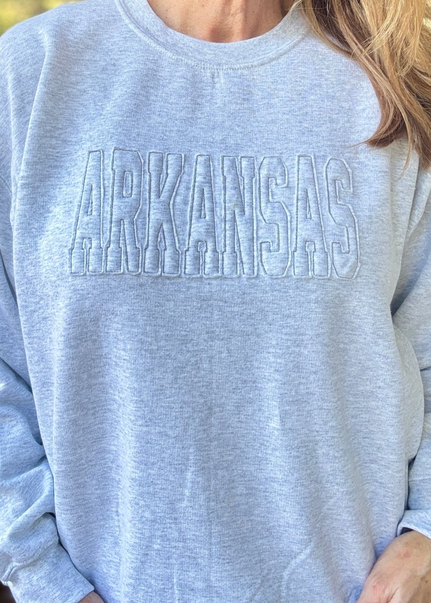 ARKANSAS Tone on Tone Applique' Sweatshirt - Jimberly's Boutique - Olive Branch - Mississippi