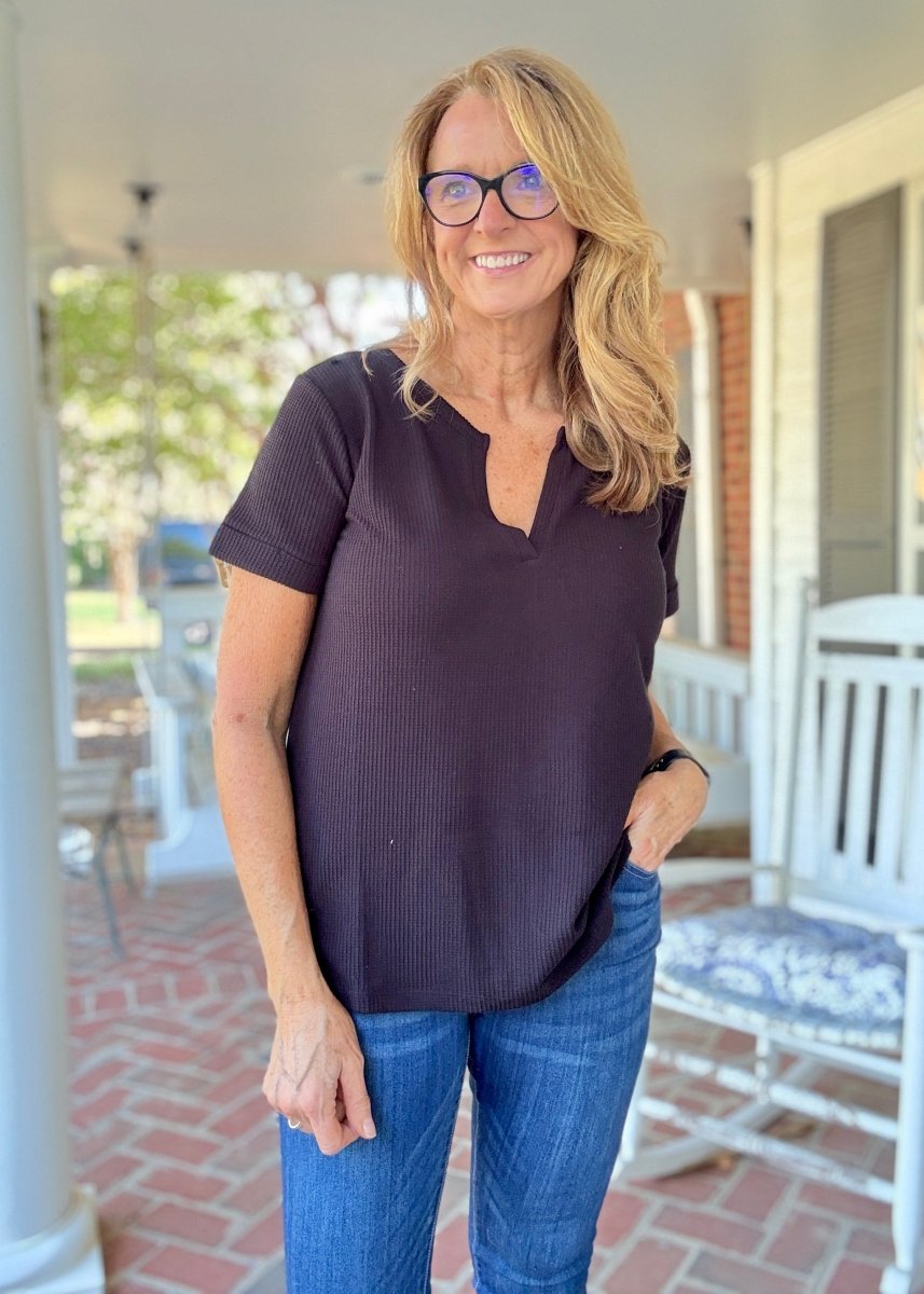Baby Waffle Top - Black - Casual Top - Jimberly's Boutique - Olive Branch - Mississippi