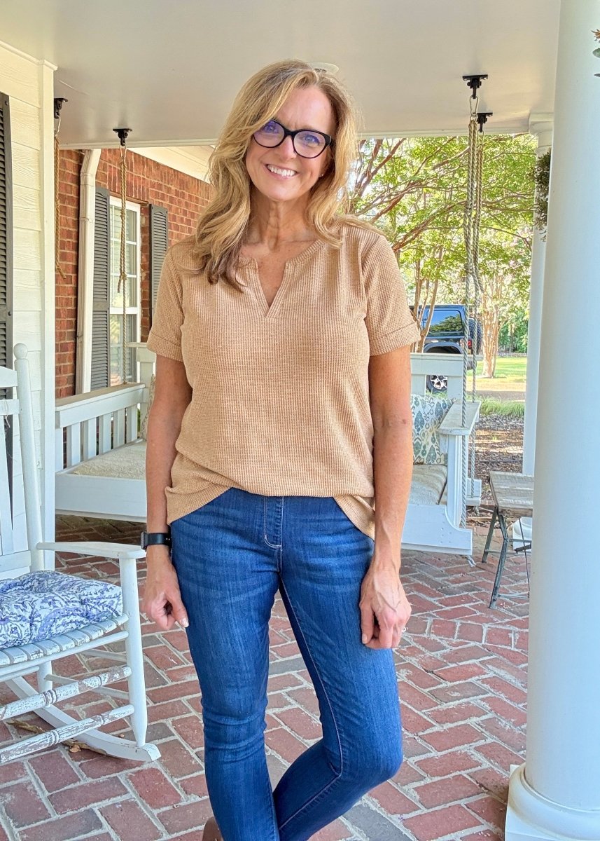 Baby Waffle Top - Deep Camel - Casual Top - Jimberly's Boutique - Olive Branch - Mississippi