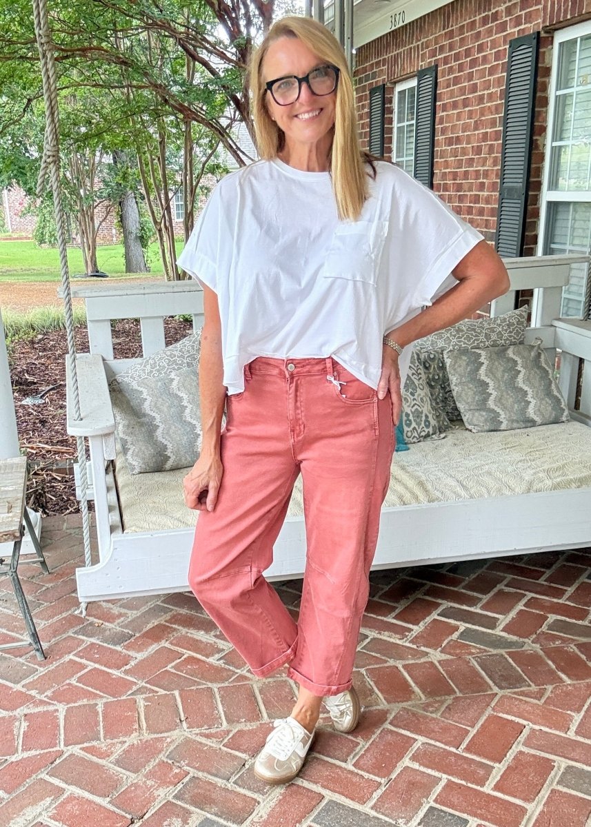 Barrel Leg Color Denim Pants - Cabernet | Zenana - Barrel Jeans/Pants -Jimberly's Boutique-Olive Branch-Mississippi