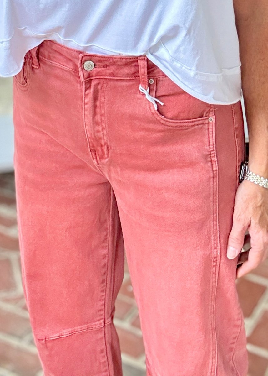 Barrel Leg Color Denim Pants - Cabernet | Zenana - Barrel Jeans/Pants -Jimberly's Boutique-Olive Branch-Mississippi