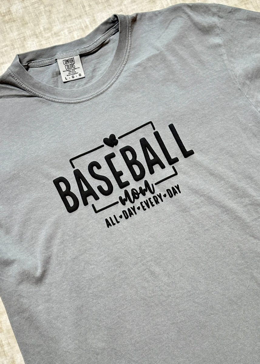 Baseball Mom Front Bow Glitter Applique' Comfort Colors T Shirt - Sweatshirt - Jimberly's Boutique - Olive Branch - Mississippi