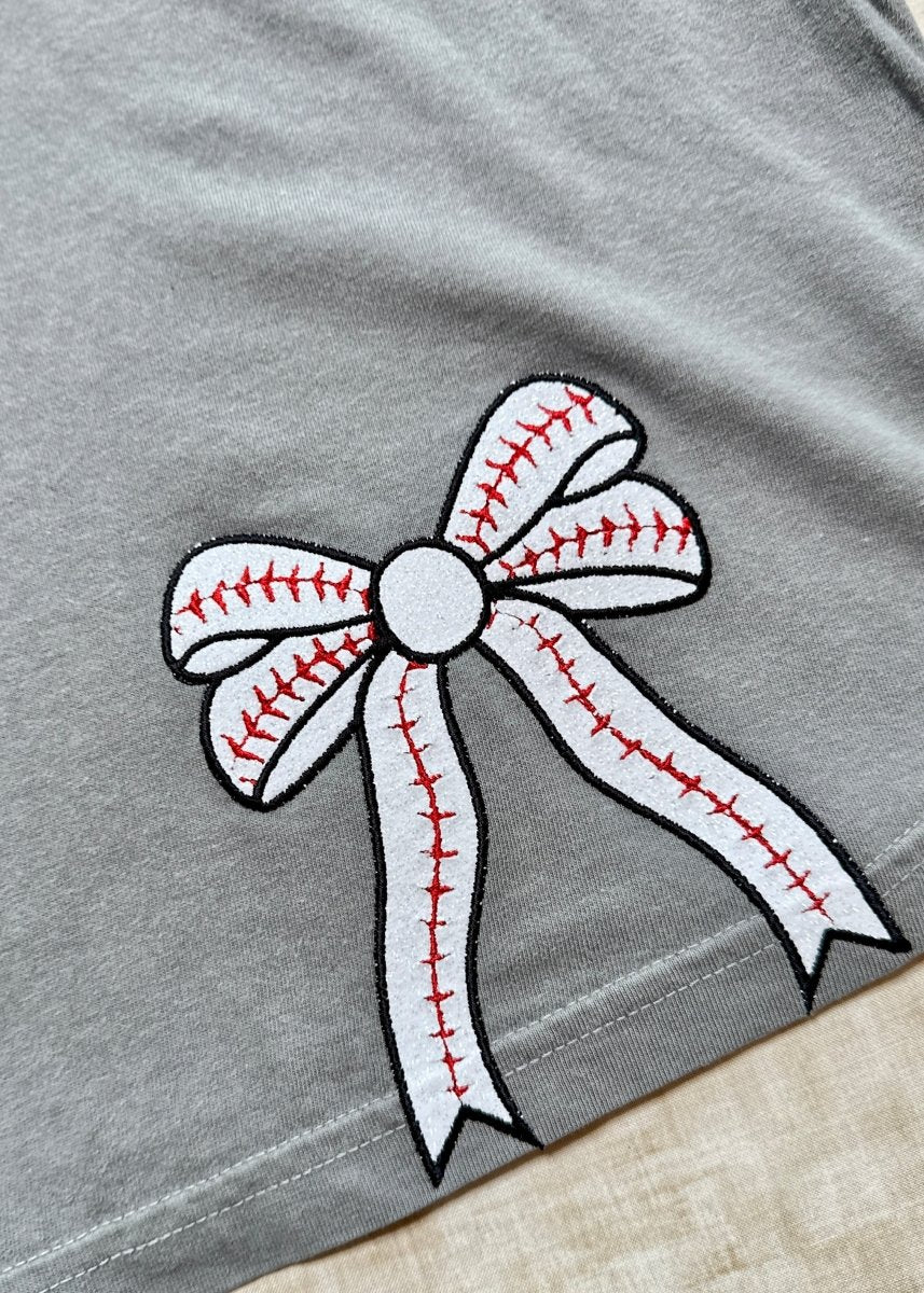 Baseball Mom Front Bow Glitter Applique' Comfort Colors T Shirt - Sweatshirt - Jimberly's Boutique - Olive Branch - Mississippi