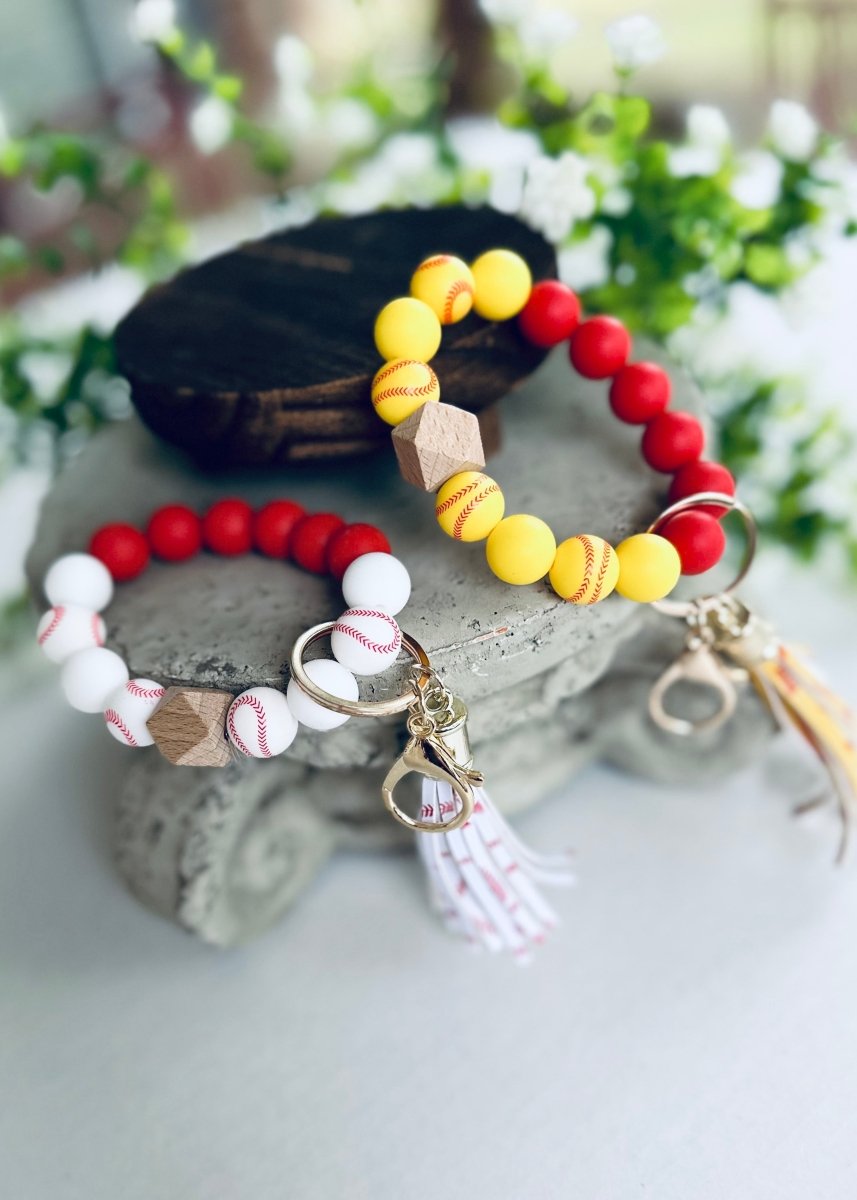 Baseball or Softball Beaded Wristlet Keychain - key ring -Jimberly's Boutique-Olive Branch-Mississippi