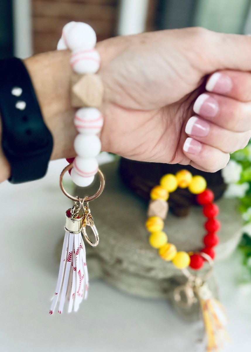 Baseball or Softball Beaded Wristlet Keychain - key ring -Jimberly's Boutique-Olive Branch-Mississippi