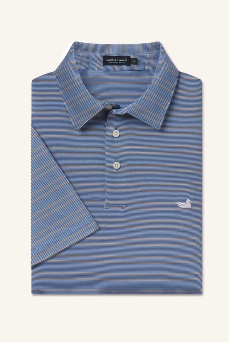 Bermuda Performance Polo | Naples Stripe | Slate & Light Blue - Southern Marsh Polo -Jimberly's Boutique-Olive Branch-Mississippi