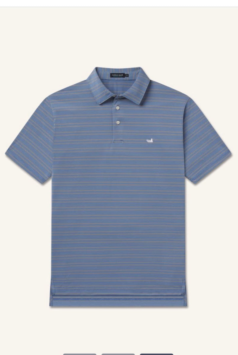 Bermuda Performance Polo | Naples Stripe | Slate & Light Blue - Southern Marsh Polo -Jimberly's Boutique-Olive Branch-Mississippi