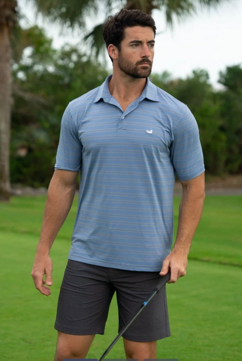 Bermuda Performance Polo | Naples Stripe | Slate & Light Blue - Southern Marsh Polo -Jimberly's Boutique-Olive Branch-Mississippi