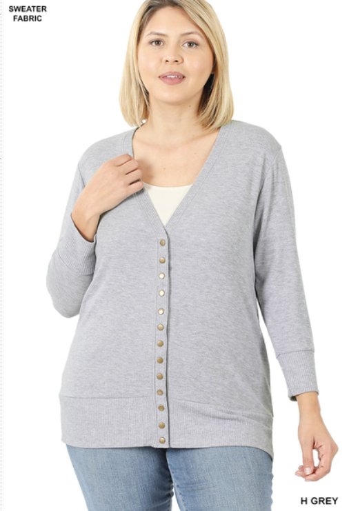 Bobbi Jo | 3/4 Sleeve Snap Cardigan | Heather Grey - Zenana Cardigan -Jimberly's Boutique-Olive Branch-Mississippi