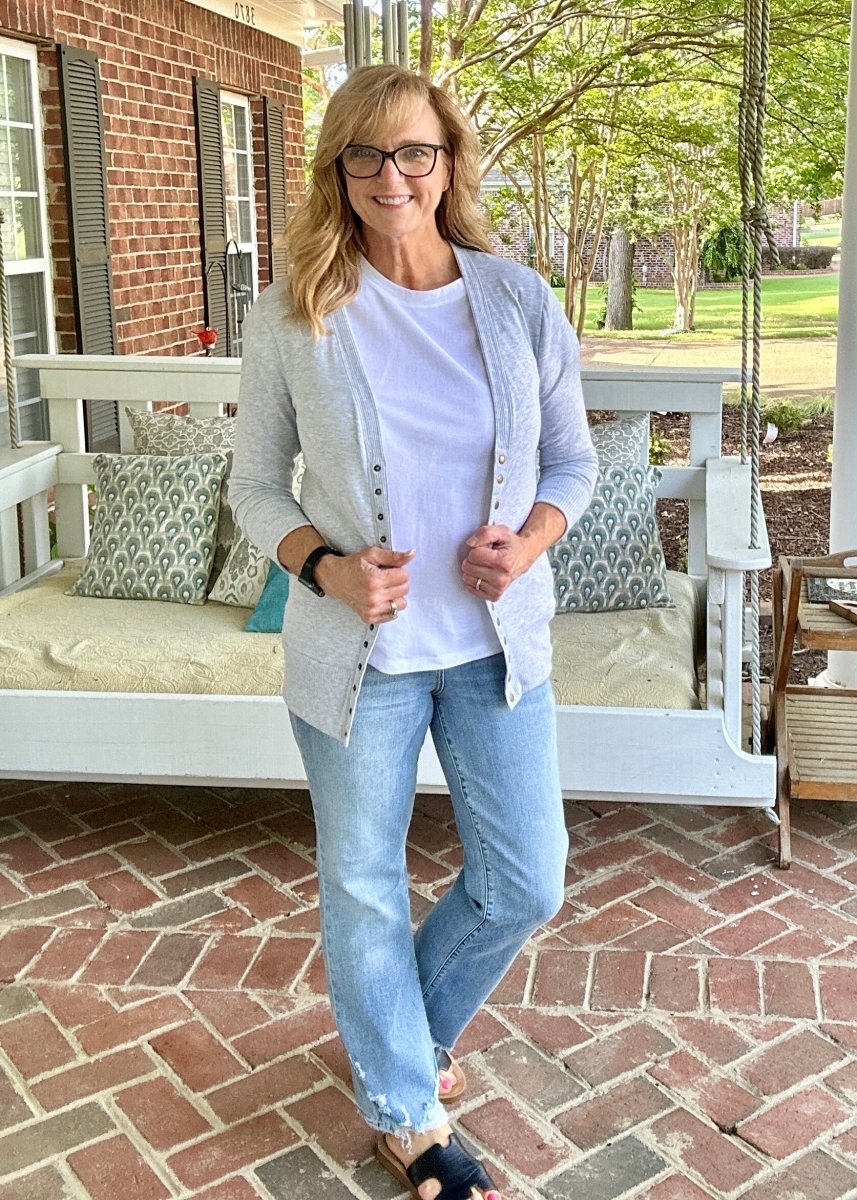 Bobbi Jo | 3/4 Sleeve Snap Cardigan | Heather Grey - Zenana Cardigan -Jimberly's Boutique-Olive Branch-Mississippi