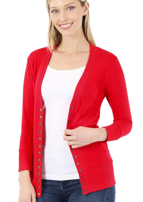 Bobbi Jo | 3/4 Sleeve Snap Cardigan | Ruby - Zenana Cardigan - Jimberly's Boutique - Olive Branch - Mississippi