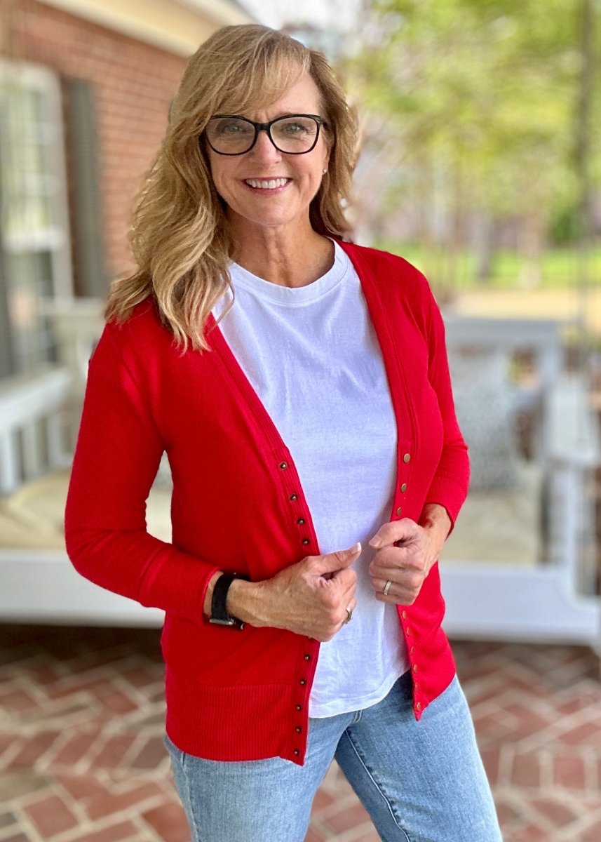 Bobbi Jo | 3/4 Sleeve Snap Cardigan | Ruby - Zenana Cardigan - Jimberly's Boutique - Olive Branch - Mississippi