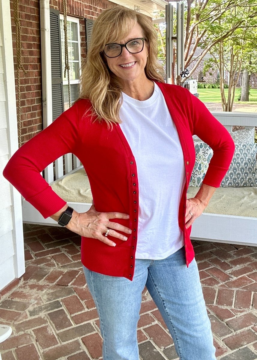 Bobbi Jo | 3/4 Sleeve Snap Cardigan | Ruby - Zenana Cardigan - Jimberly's Boutique - Olive Branch - Mississippi