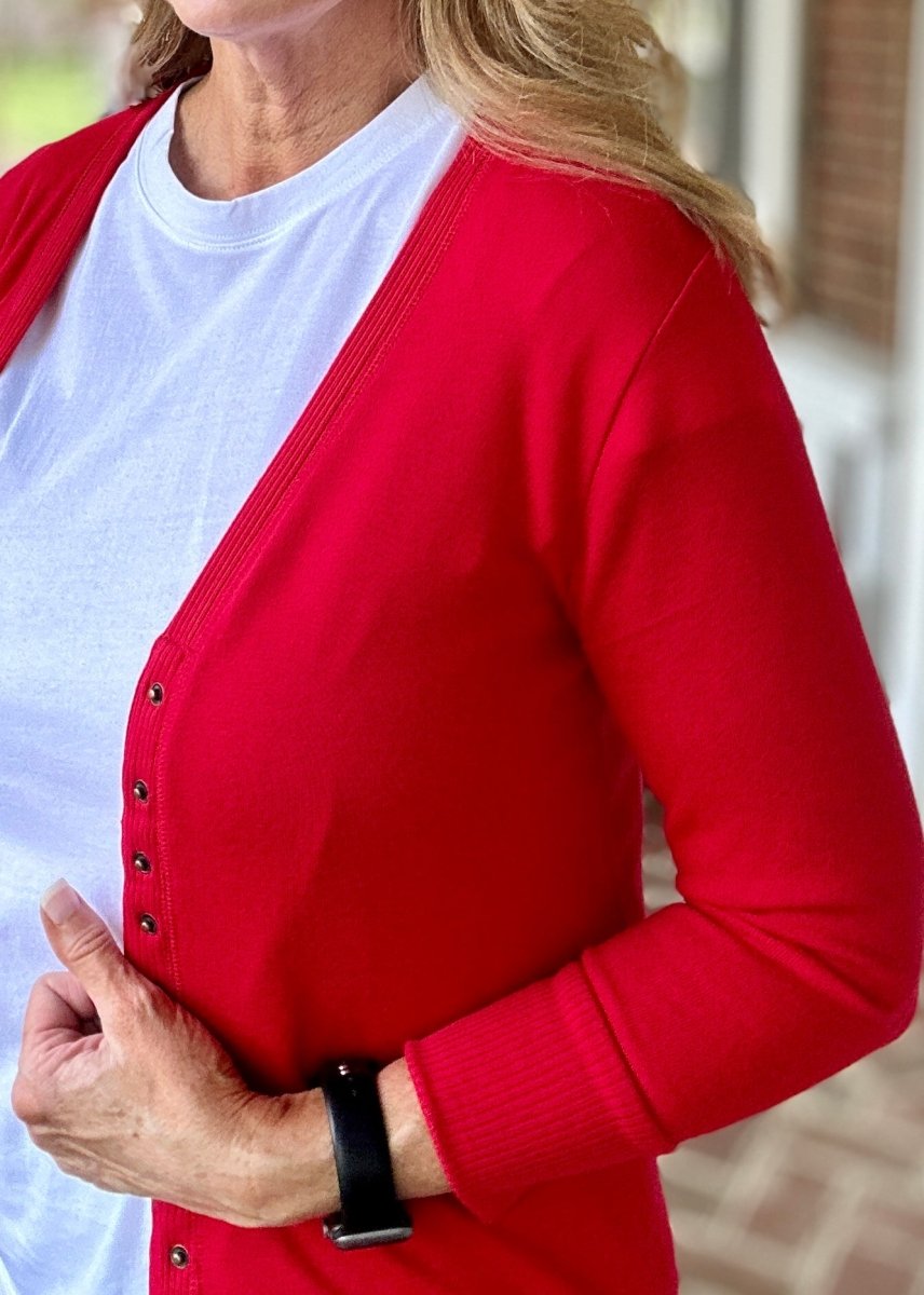 Bobbi Jo | 3/4 Sleeve Snap Cardigan | Ruby - Zenana Cardigan - Jimberly's Boutique - Olive Branch - Mississippi