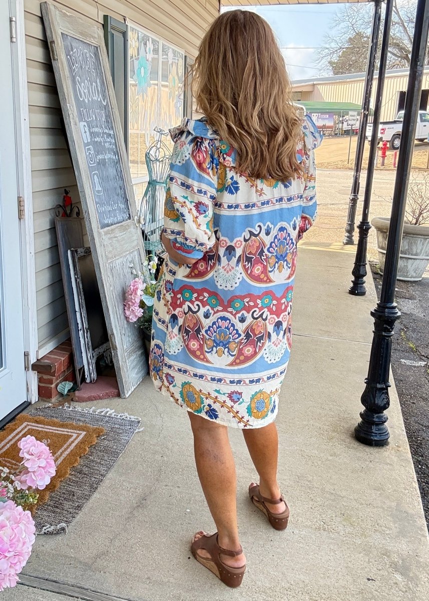 Border Print Dress - Blue Mix - Umgee Dress - Jimberly's Boutique - Olive Branch - Mississippi
