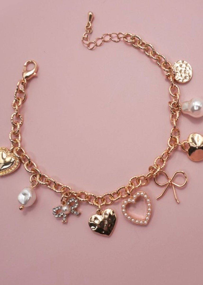 Bow Heart Pearl Disc Charm Bracelet - Jimberly's Boutique - Olive Branch - Mississippi