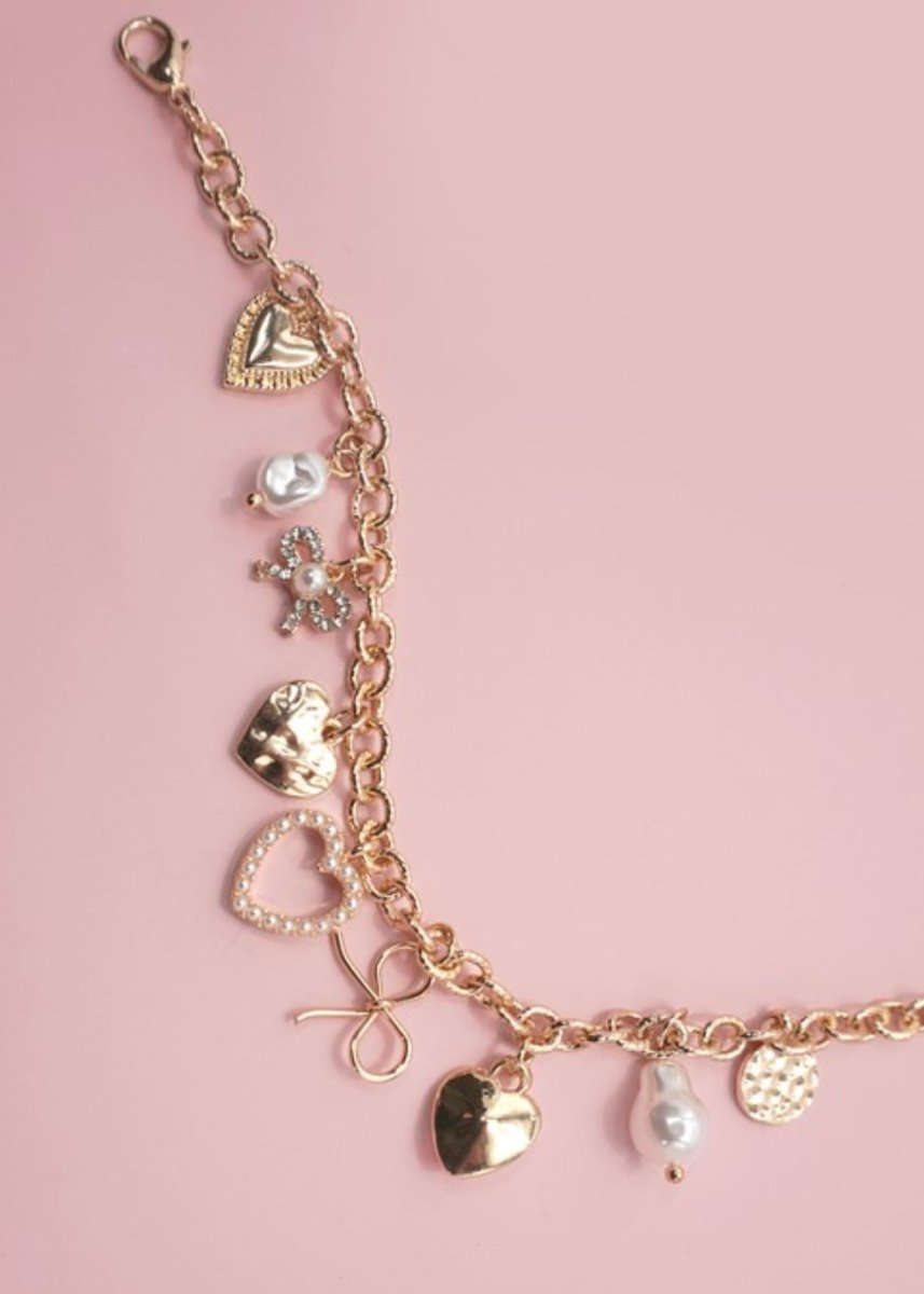 Bow Heart Pearl Disc Charm Bracelet - Jimberly's Boutique - Olive Branch - Mississippi