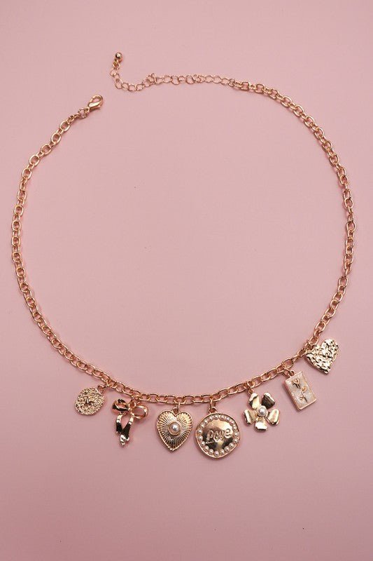 Bow Love Flower Heart Charm Necklace - charm necklace - Jimberly's Boutique - Olive Branch - Mississippi