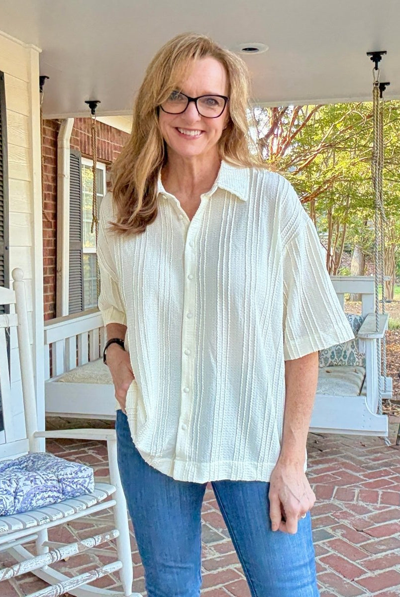Boxy Button Down Top - Cream - Umgee Top - Jimberly's Boutique - Olive Branch - Mississippi