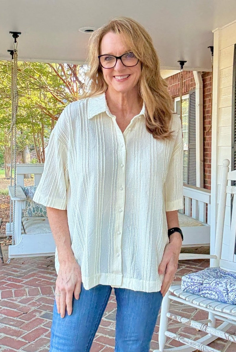 Boxy Button Down Top - Cream - Umgee Top - Jimberly's Boutique - Olive Branch - Mississippi