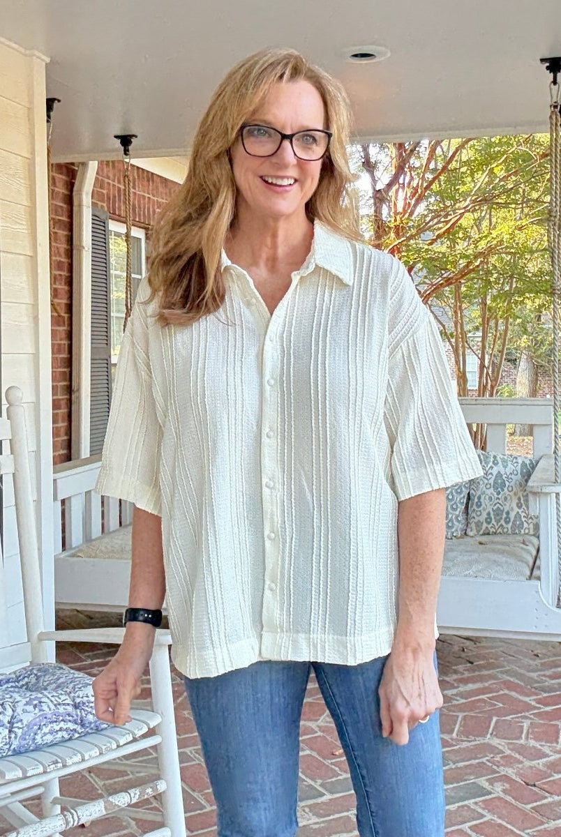 Boxy Button Down Top - Cream - Umgee Top - Jimberly's Boutique - Olive Branch - Mississippi