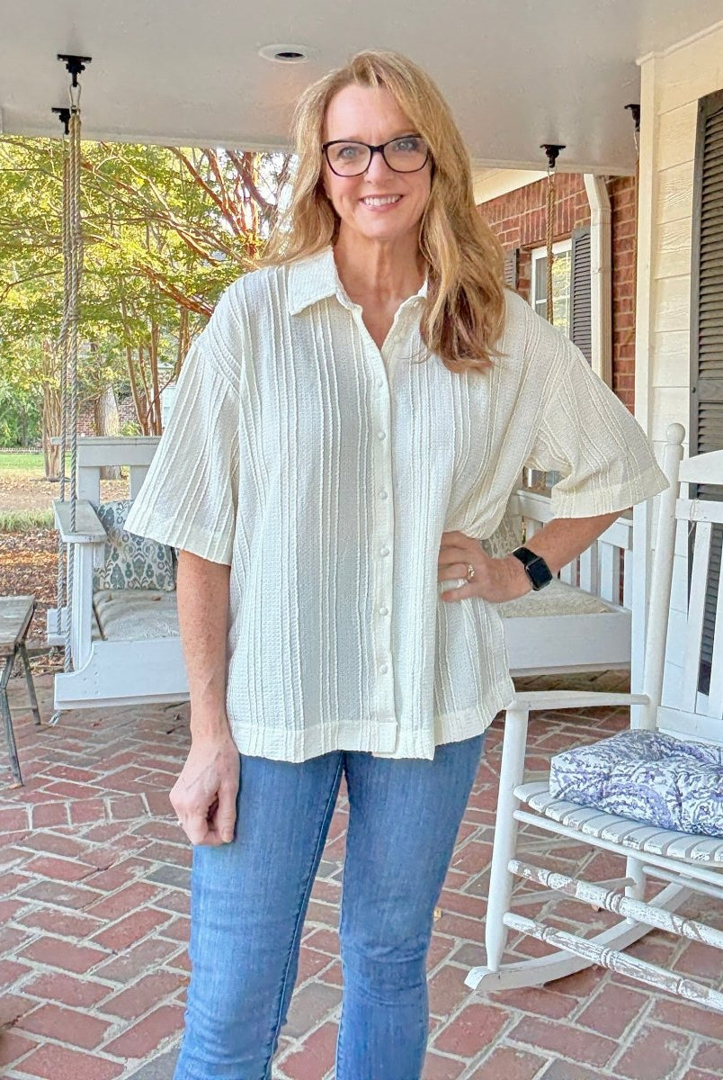 Boxy Button Down Top - Cream - Umgee Top - Jimberly's Boutique - Olive Branch - Mississippi