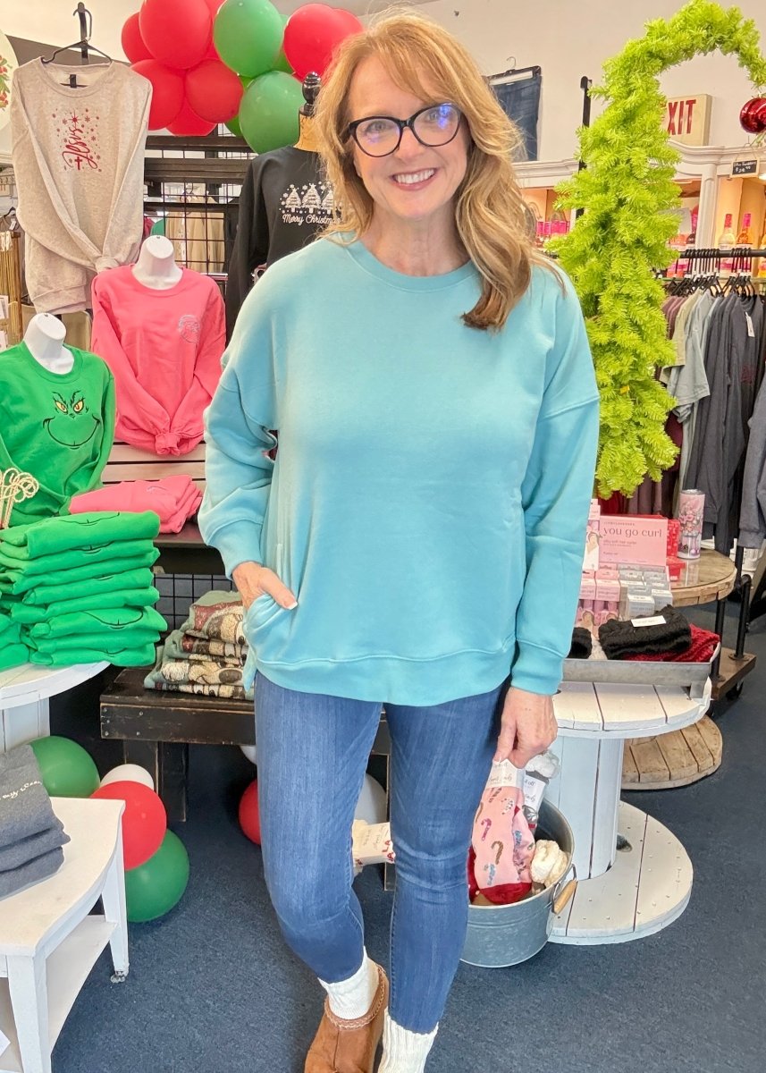 Boyfriend Hi - Low Sweatshirt - Dusty Teal - Sweatshirt - Jimberly's Boutique - Olive Branch - Mississippi