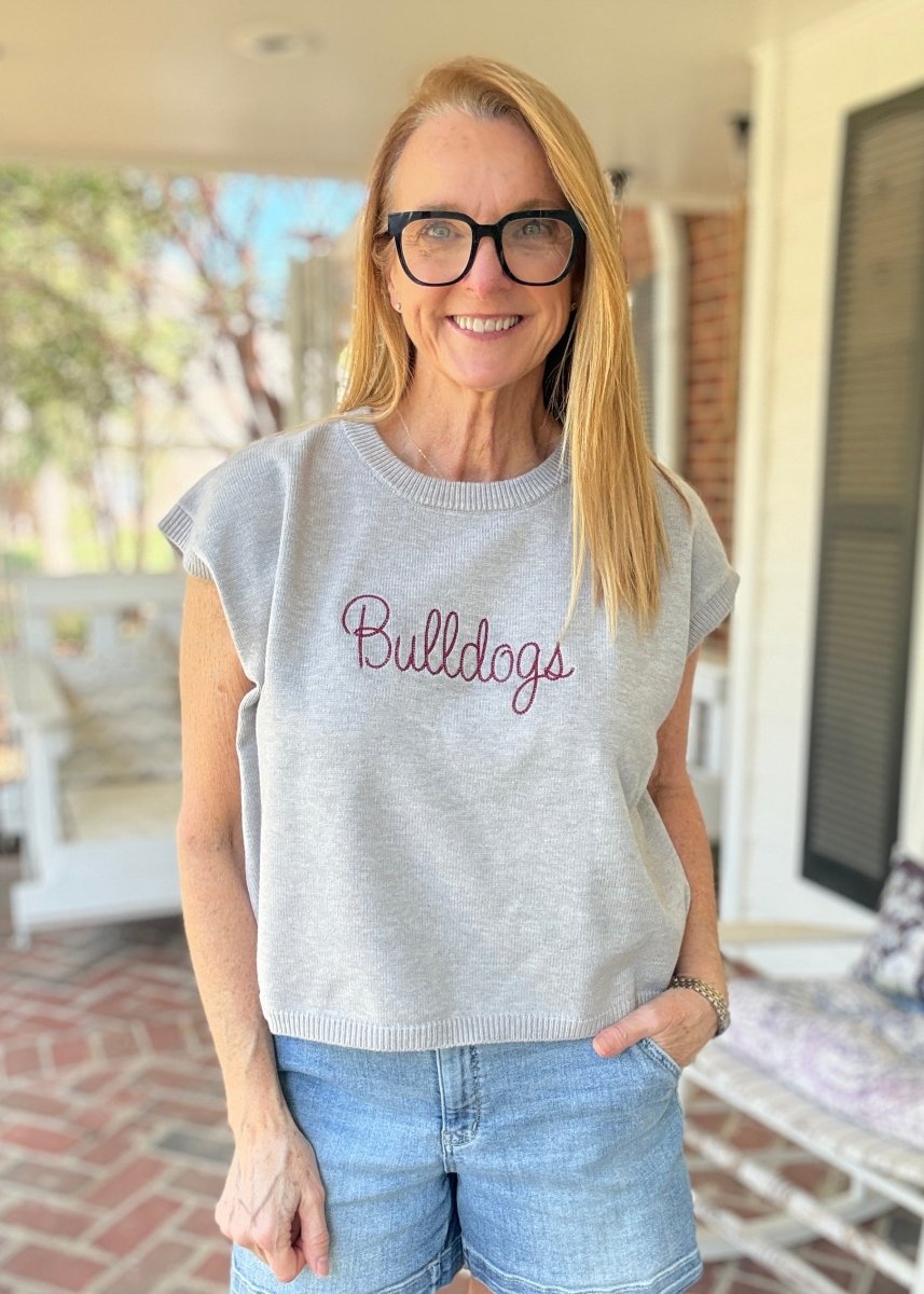 Bulldogs Embroidered Sweater Vest - Grey w/Maroon - gameday -Jimberly's Boutique-Olive Branch-Mississippi