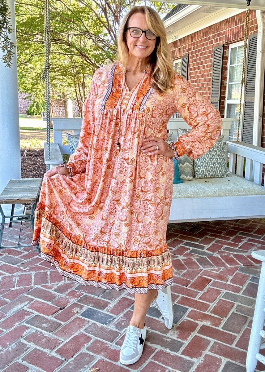 Burnt Orange Mixed Print Midi Dress | Umgee - Maxi Dress - Jimberly's Boutique - Olive Branch - Mississippi
