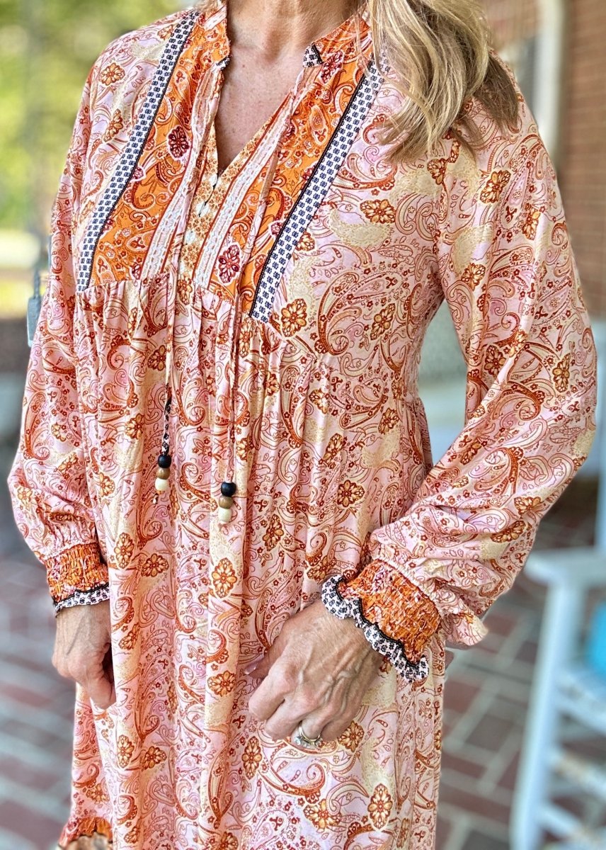 Burnt Orange Mixed Print Midi Dress | Umgee - Maxi Dress - Jimberly's Boutique - Olive Branch - Mississippi